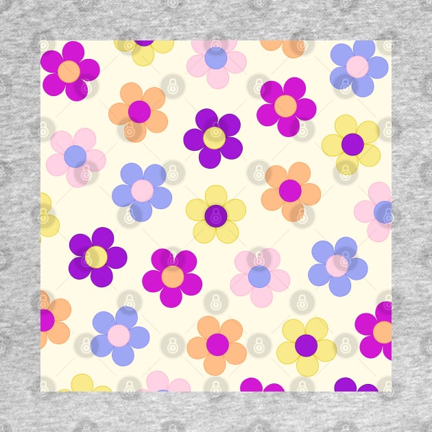 Flower Power Pattern on Yellow by NataliePaskell